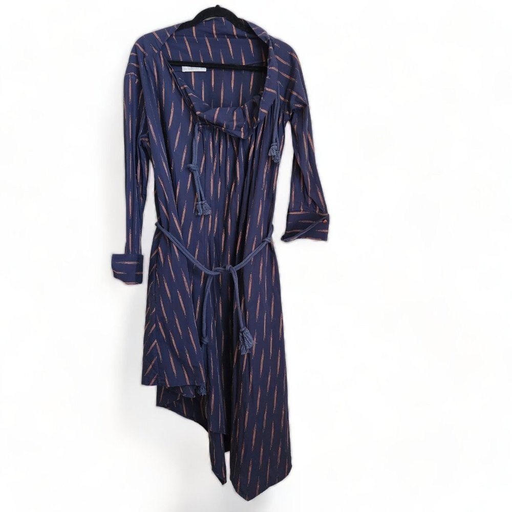Palmer Harding Women's Blue Linen Striped Courage Midi Dress Size 8 Lagenlook‎